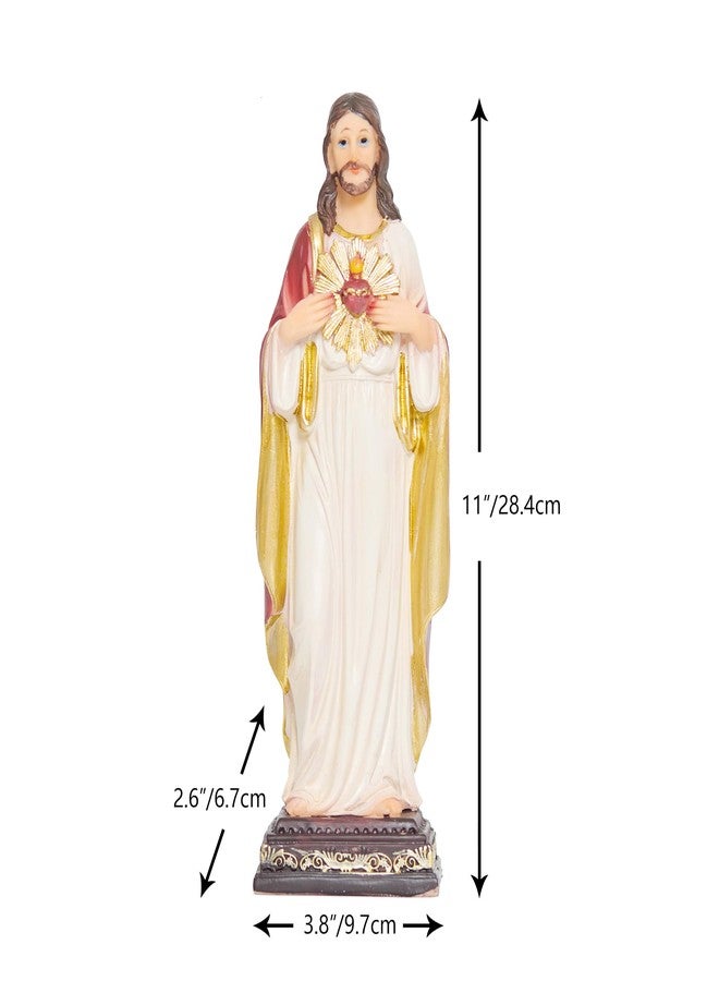 Zayton Jesus Statue Sacred Heart Jesus Christ Figure Catholic Figurine Religious Indoor Home Decor Hand Painted 11 inch - Image 2